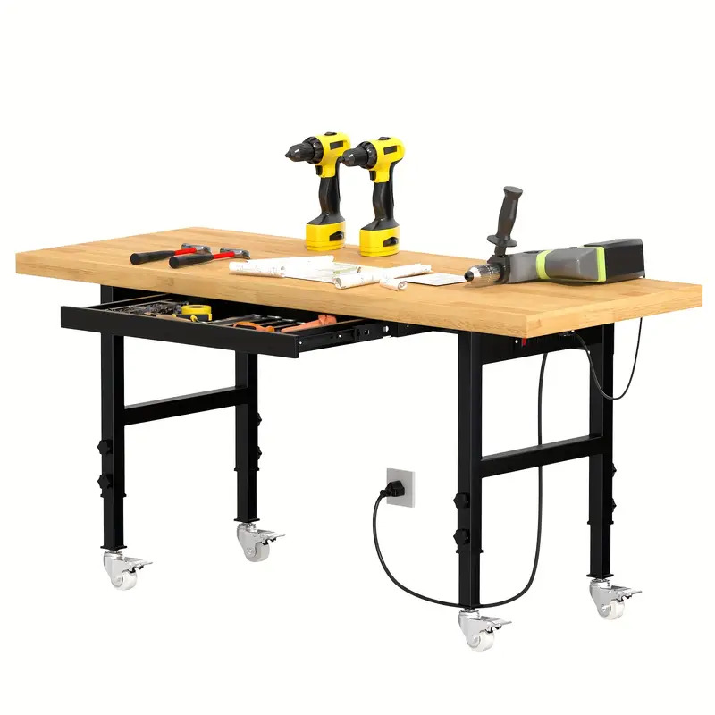 Garage workbench with integrated cabinets